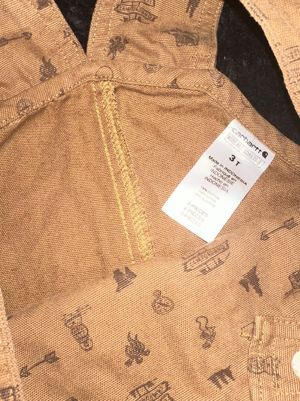 Carhartt Kids Tan Brown Printed Canvas Overalls - Picture 3 of 3
